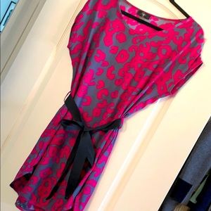Aqua hot pink leopard dress or top with ribbon tie